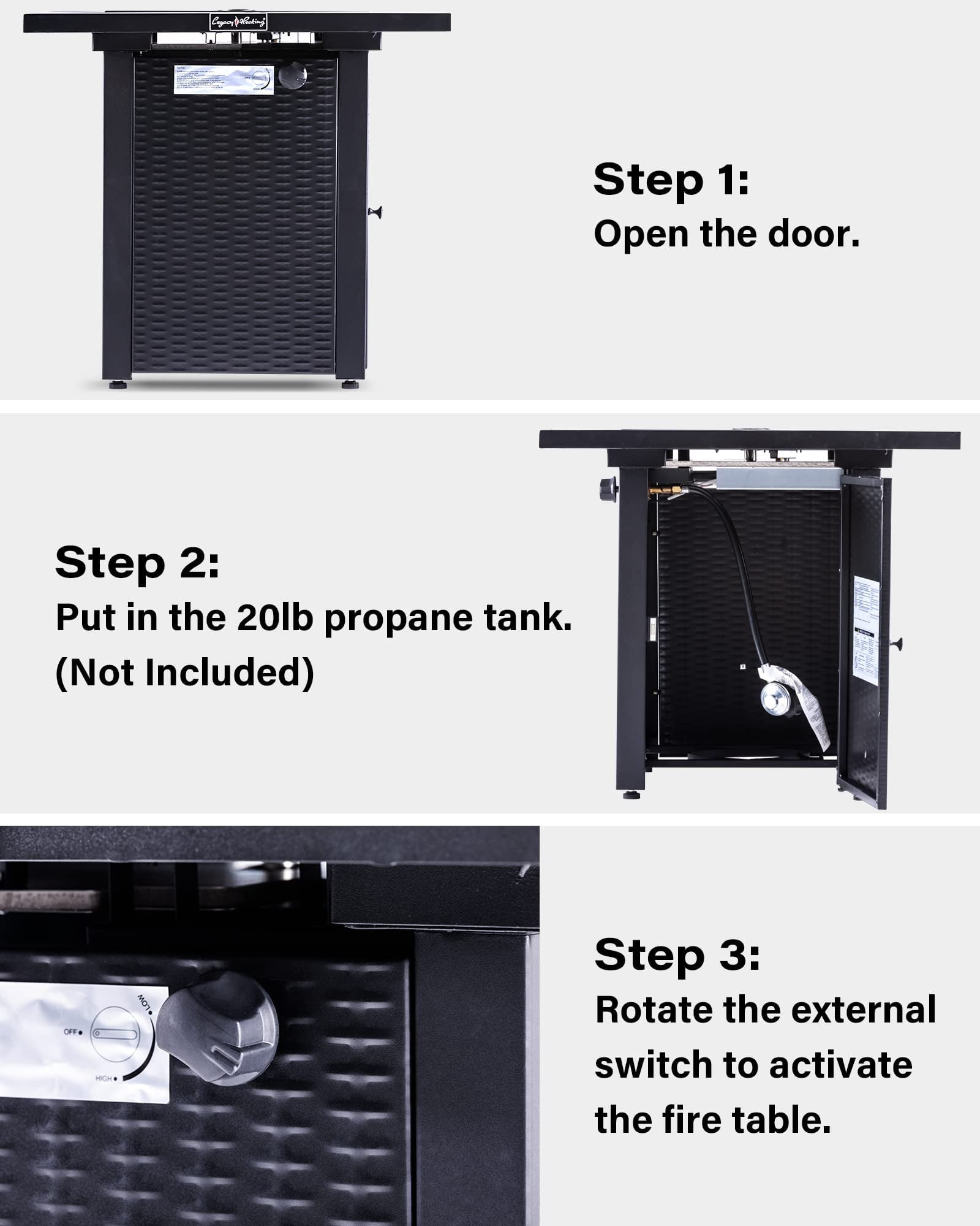 Legacy Heating 28" Square Wicker Propane Fire Pit Table - 50,000BTU, Lava Rock, ETL Certified - Patio, Deck, Backyard - Home OXO