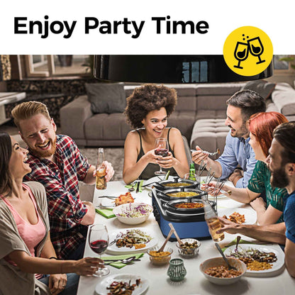 Sunvivi Triple Slow Cooker Food Warmer, 3 Removable Ceramic Pots (2.5 QT Each), Adjustable Temp & Stainless Steel Lids, Blue