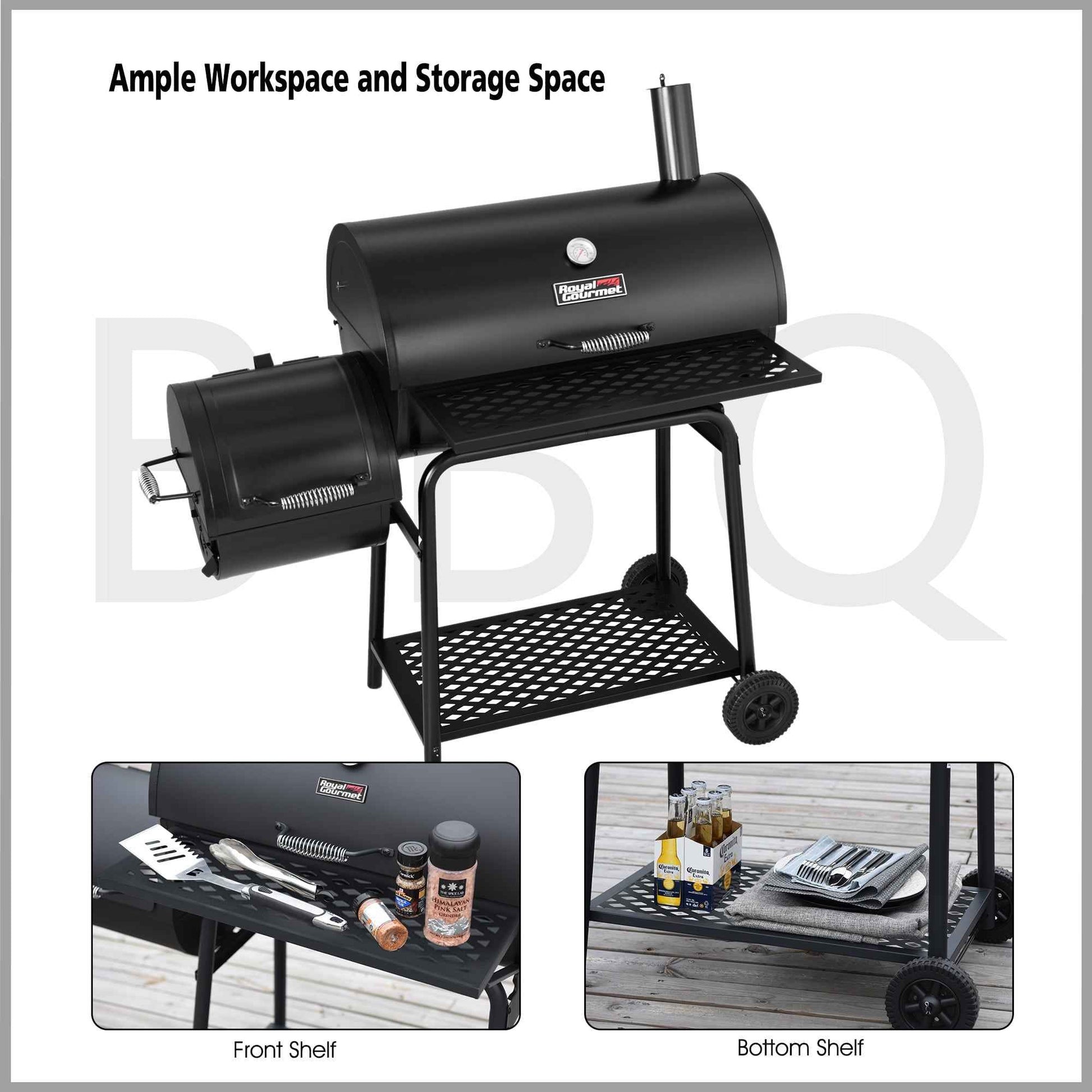 Royal Gourmet CC1830FC 30" Charcoal Grill with Offset Smoker, With Cover