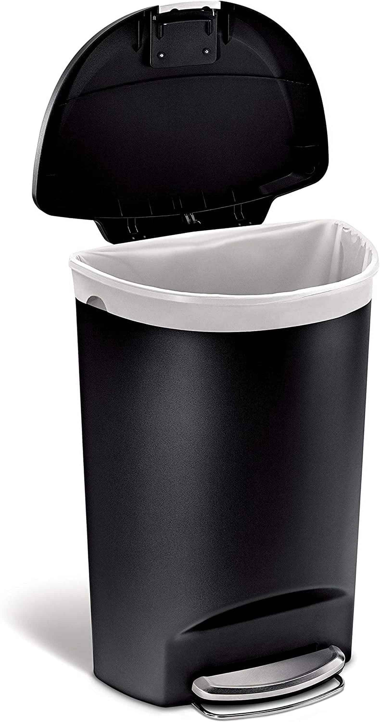 simplehuman 50L Semi Round Plastic Step Trash Can Black