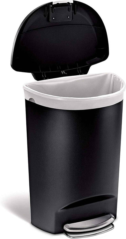 simplehuman 50L Semi Round Plastic Step Trash Can Black