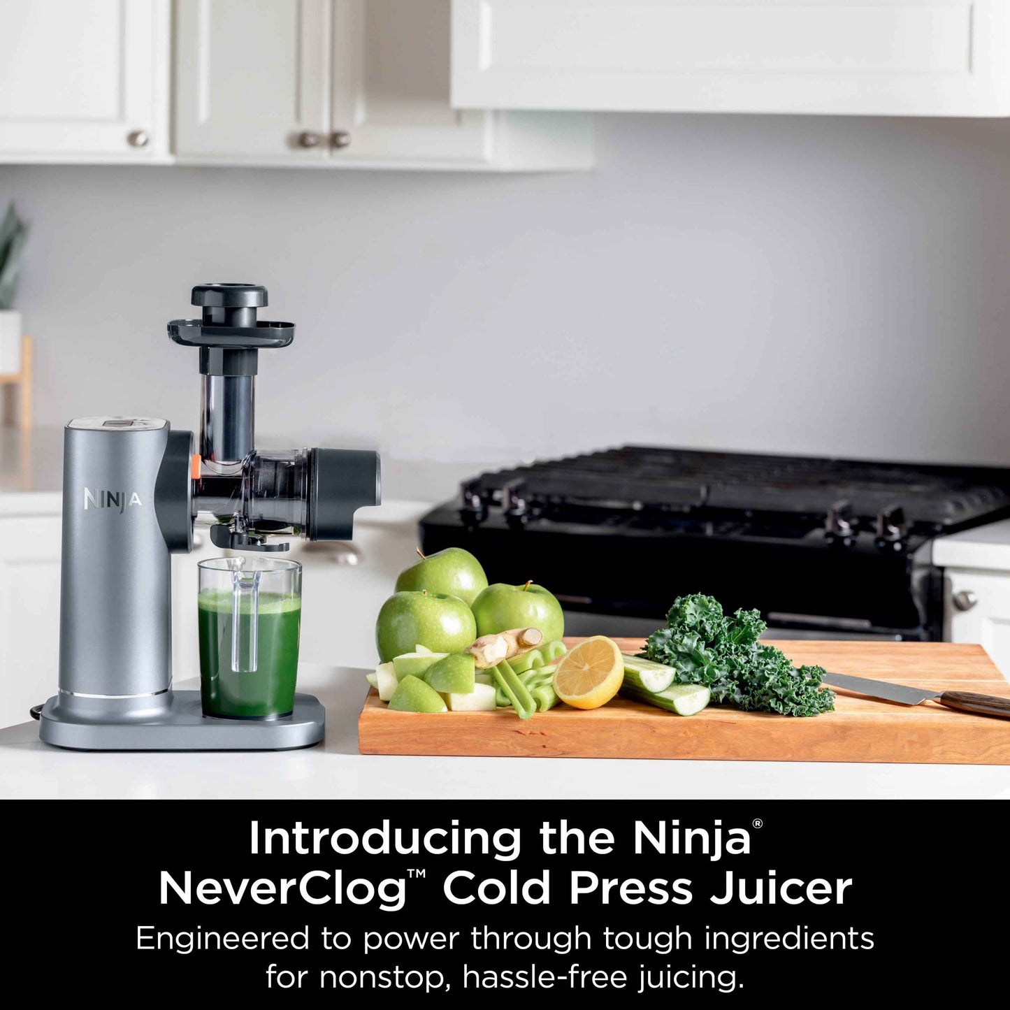 Ninja NeverClog 150 Watts Cold Press Juicer with 18oz Jug, 30oz Pulp Container, 2-Speed, Compact
