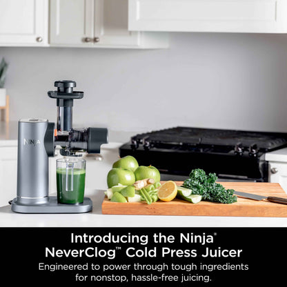 Ninja NeverClog 150 Watts Cold Press Juicer with 18oz Jug, 30oz Pulp Container, 2-Speed, Compact