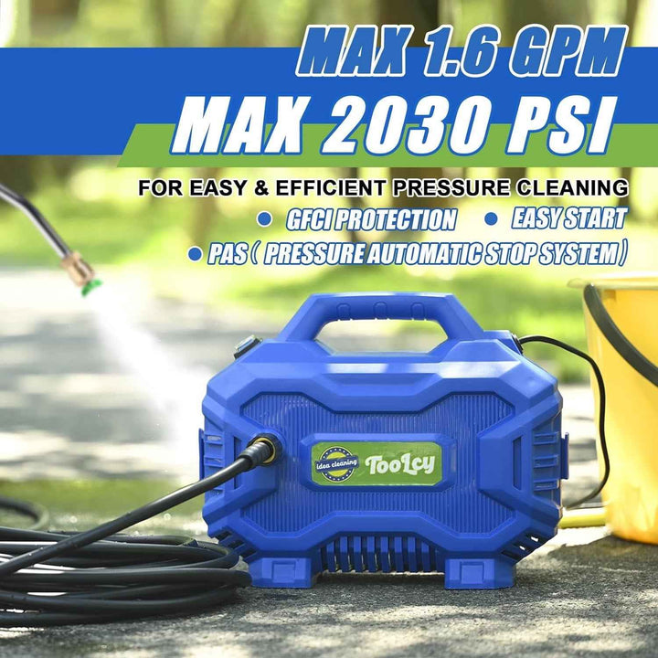 TOOLCY Pressure Washer 2030 PSI Max, Power Washer Electric Powered, 50FT Pressure Hose, Short Gun & Extension Wand, Foam Cannon, 5 Nozzles, Cars Patios Washer
