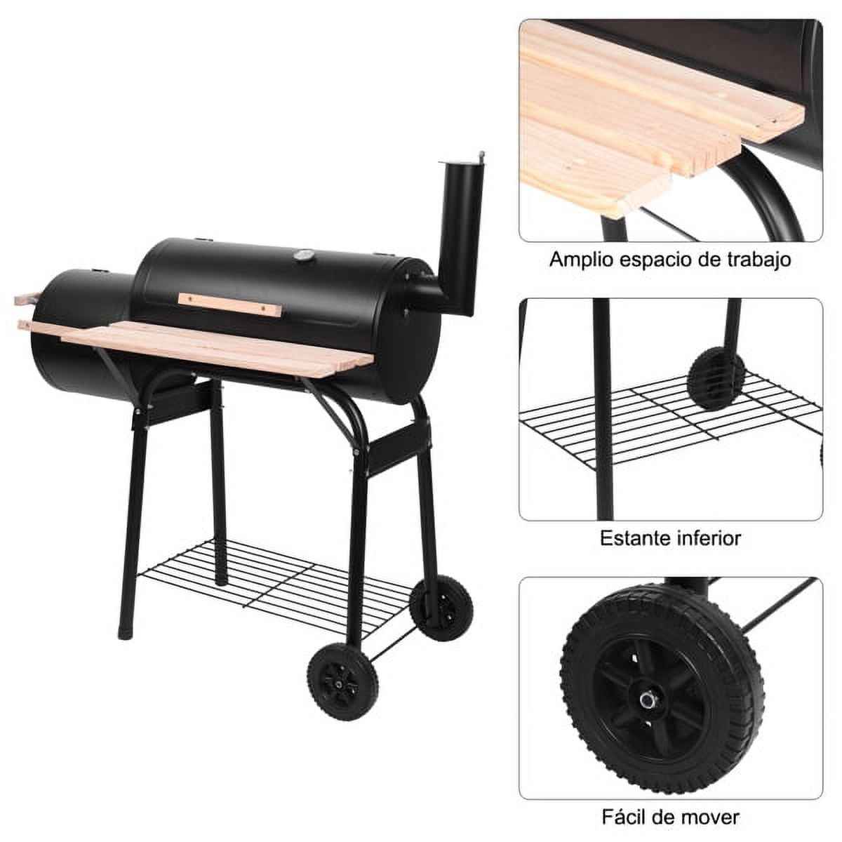 YDLW Charcoal Offset Smoker Grill - Family-Size 4-6 Person BBQ with Temperature Control & Portable Wheels
