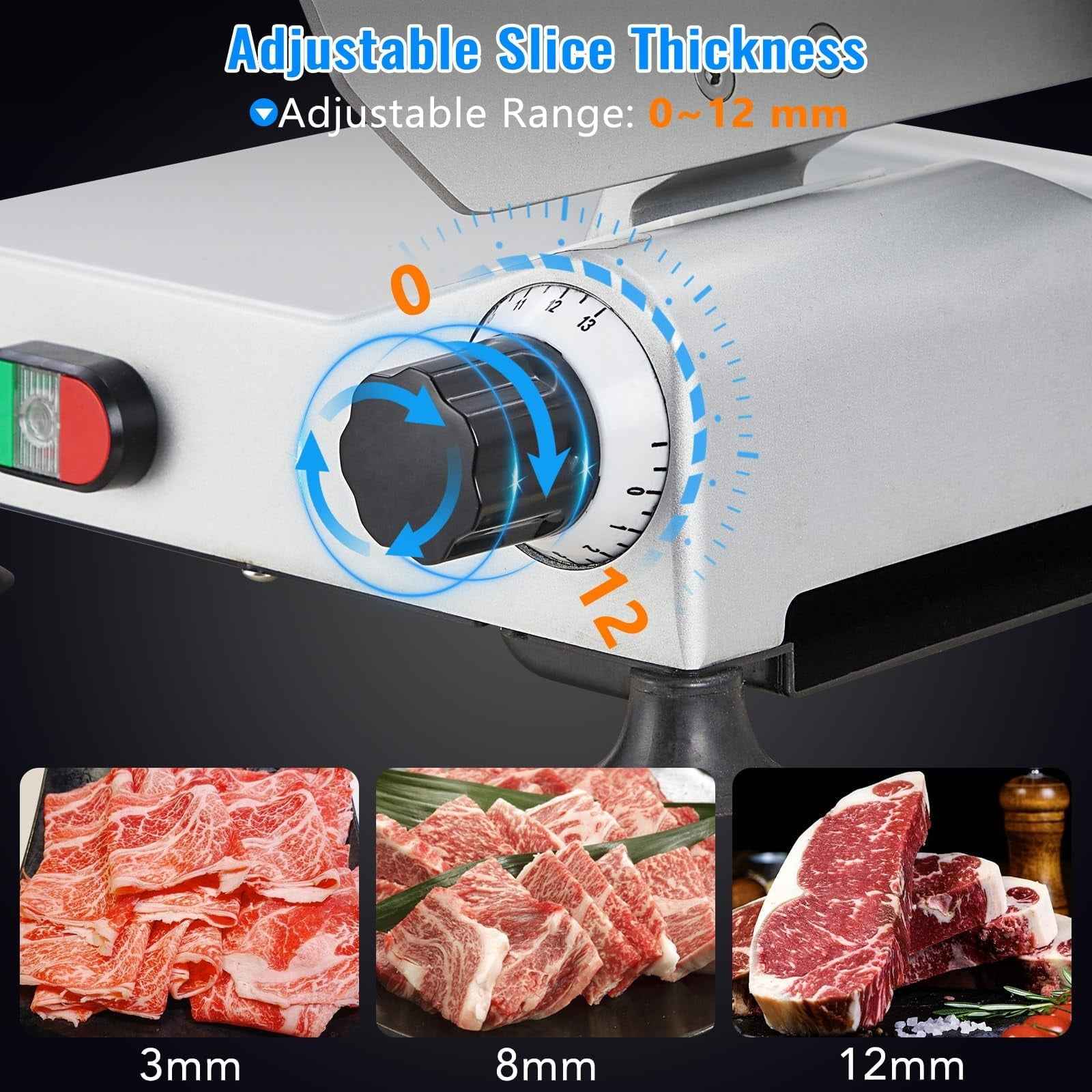 Meat Slicer, 240W Electric Food Slicer with 10" Stainless Steel Blade and Built-in Sharpening Stone, Adjustable Thickness Meat Slicer for Home and Commercial Use to Cuts Meat, Bread and Cheese