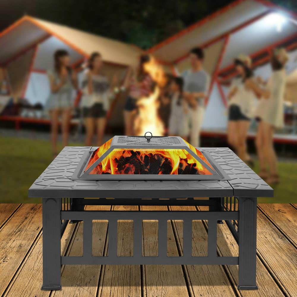 Zimtown Wooden 32" Metal Fire Pit Patio Garden Square - Home OXO