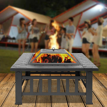 Zimtown Wooden 32" Metal Fire Pit Patio Garden Square - Home OXO