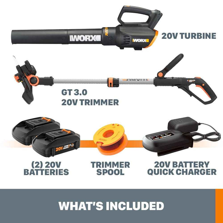 Worx WG928 20V Power Share GT 3.0 Trimmer & Turbine Blower (Batteries & Charger Included)