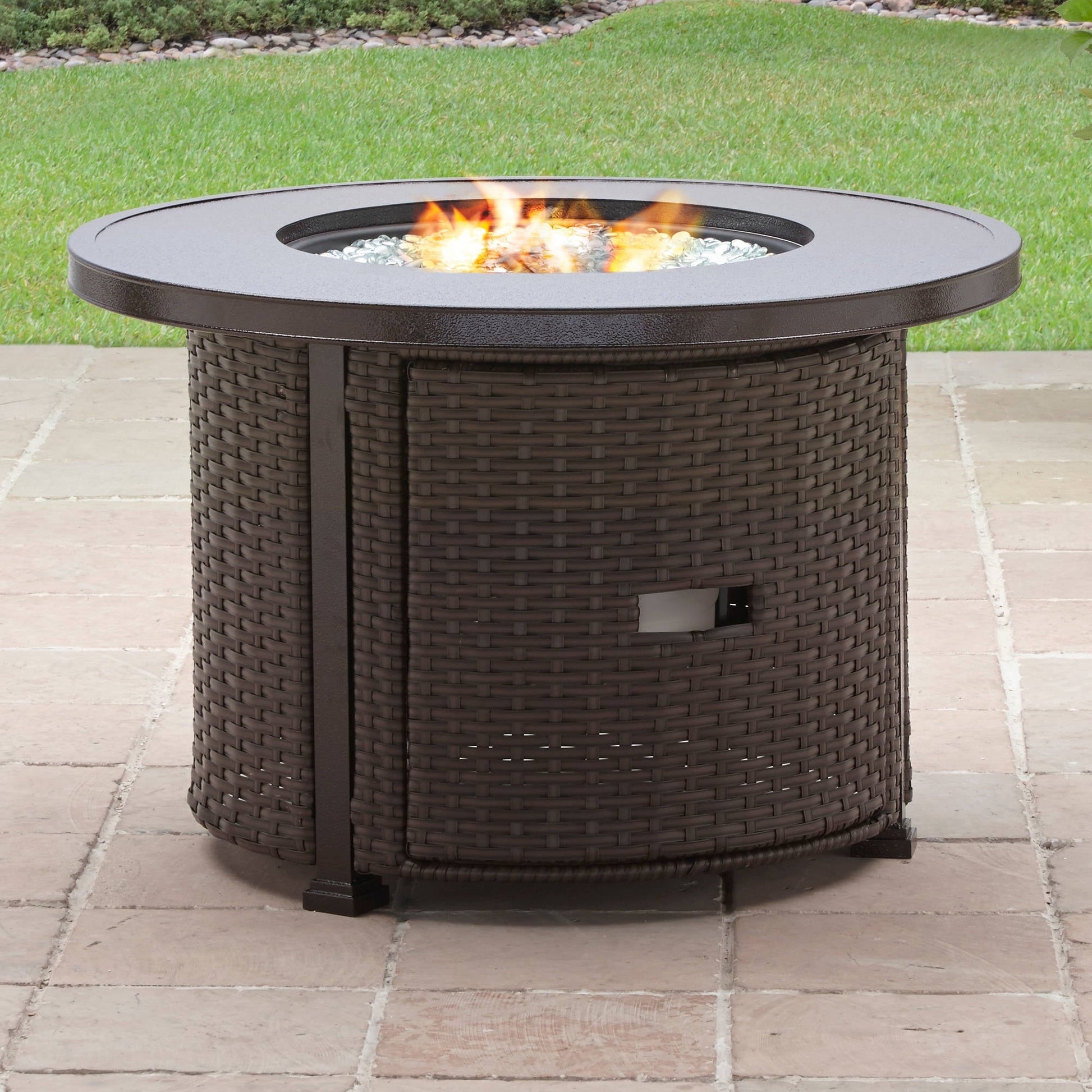 Better Homes & Gardens Colebrooke 37" Round 50,000 BTU Propane Gas Fire Pit Table with Glass Beads, Metal Lid and Protective Cover - Home OXO