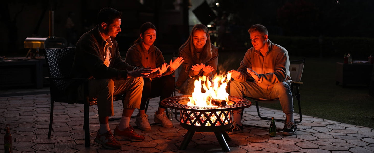 Bali Outdoors 32 inch Fire Pit with Poker, Outdoor Fire Pit, Wood Burning Firepits for Outside with Grill - Home OXO