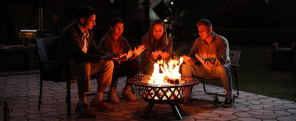 Bali Outdoors 32 inch Fire Pit with Poker, Outdoor Fire Pit, Wood Burning Firepits for Outside with Grill - Home OXO