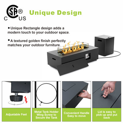 Evita 42" Propane Fire Pit Table for Outdoor 50,000 BTU Gas Fire Pits with Lid ,Glass stone,Tank Cover - Home OXO