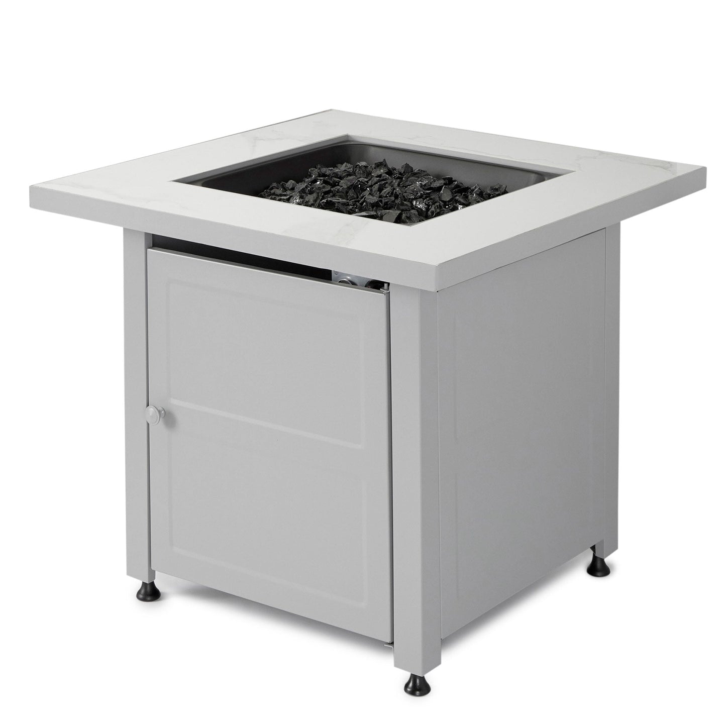 Endless Summer Outdoor Fire Pit Table with Faux Marble Finish, Black Glass - Home OXO