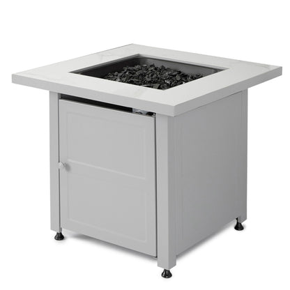 Endless Summer Outdoor Fire Pit Table with Faux Marble Finish, Black Glass - Home OXO