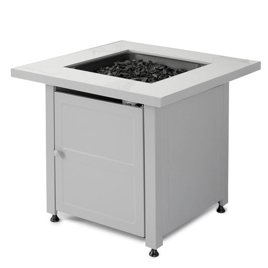 Endless Summer Outdoor Fire Pit Table with Faux Marble Finish, Black Glass - Home OXO