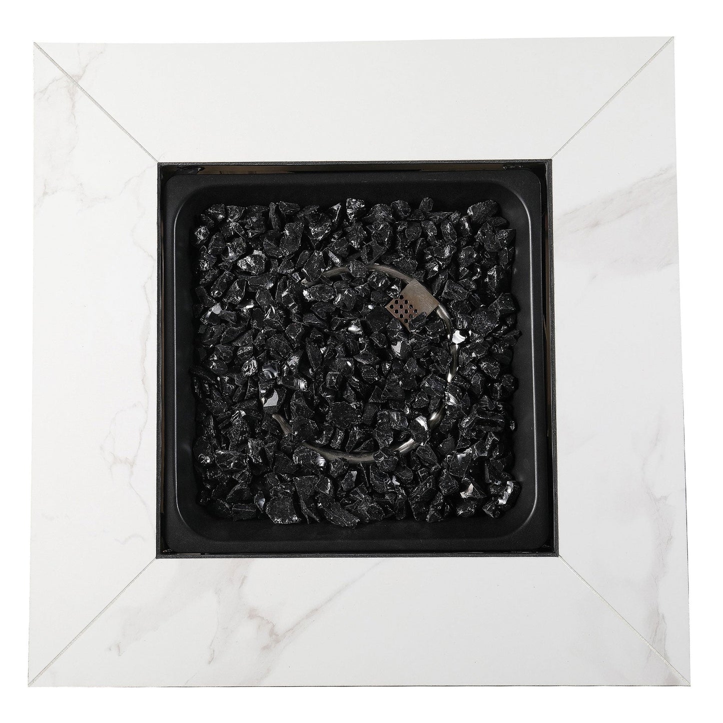 Endless Summer Outdoor Fire Pit Table with Faux Marble Finish, Black Glass - Home OXO