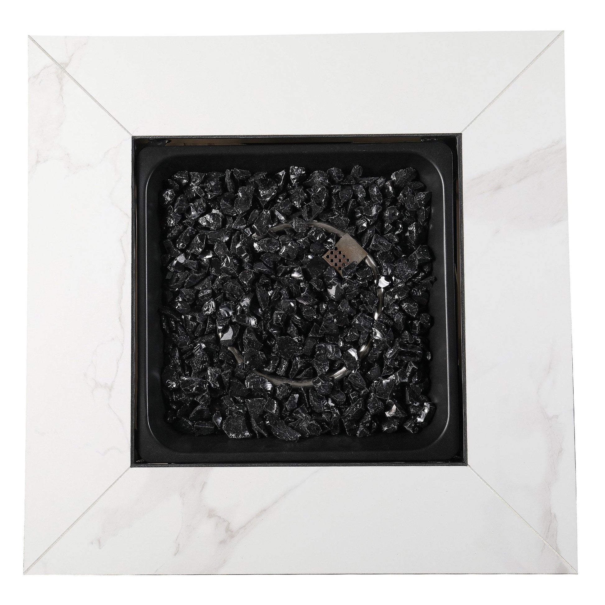 Endless Summer Outdoor Fire Pit Table with Faux Marble Finish, Black Glass - Home OXO