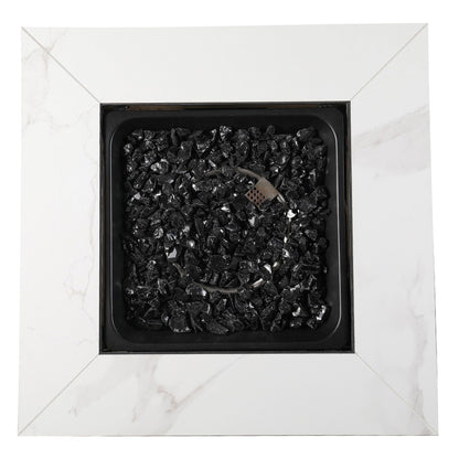 Endless Summer Outdoor Fire Pit Table with Faux Marble Finish, Black Glass - Home OXO