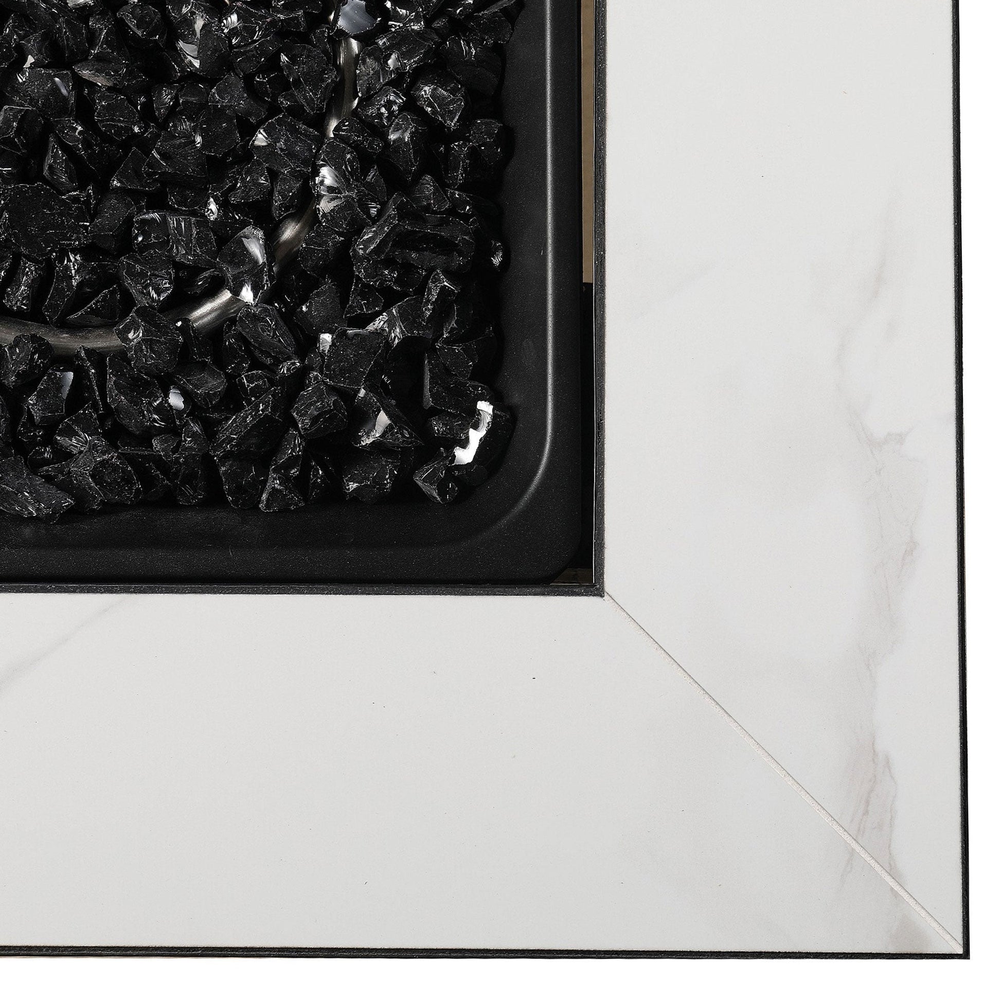 Endless Summer Outdoor Fire Pit Table with Faux Marble Finish, Black Glass - Home OXO