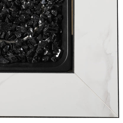 Endless Summer Outdoor Fire Pit Table with Faux Marble Finish, Black Glass - Home OXO