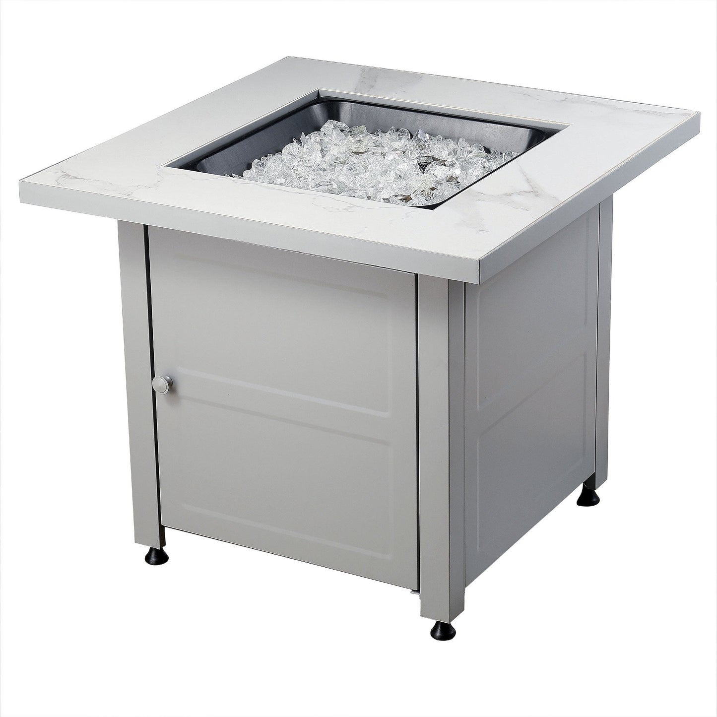 Endless Summer Outdoor Fire Pit Table with Faux Marble Finish, White Glass - Home OXO