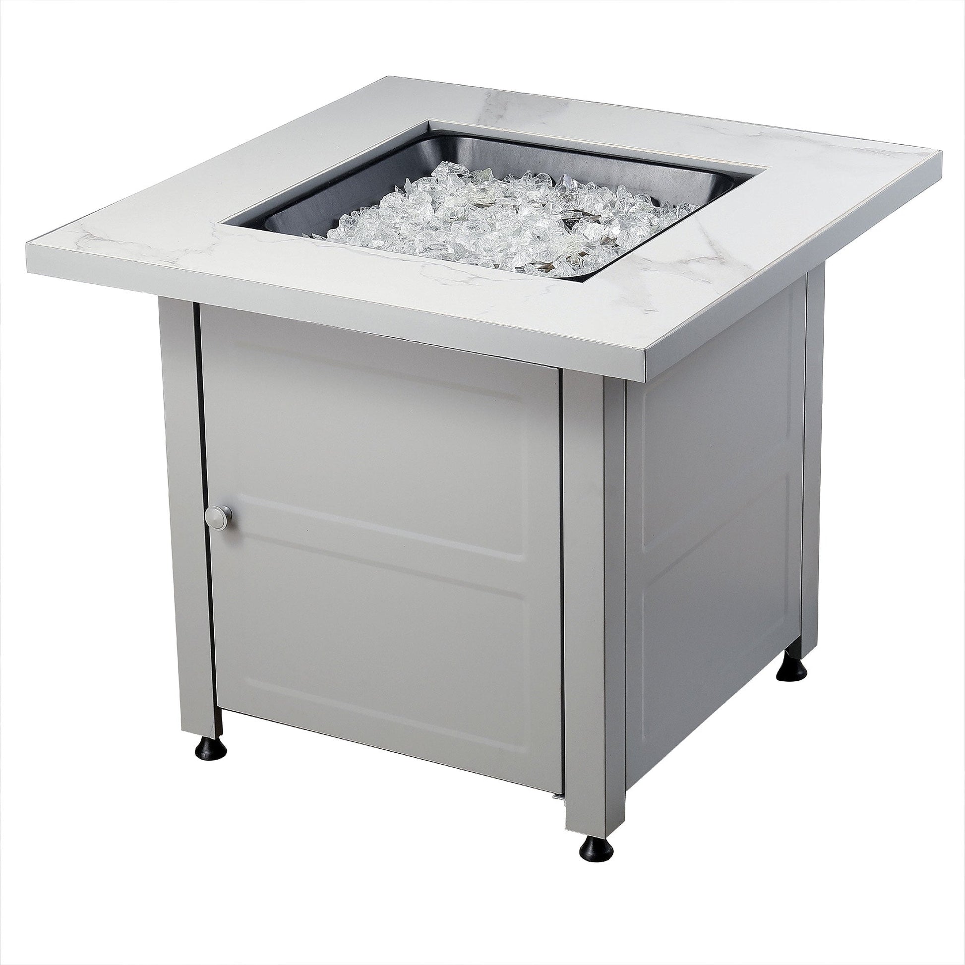Endless Summer Outdoor Fire Pit Table with Faux Marble Finish, White Glass - Home OXO
