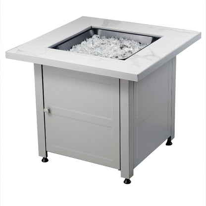Endless Summer Outdoor Fire Pit Table with Faux Marble Finish, White Glass - Home OXO