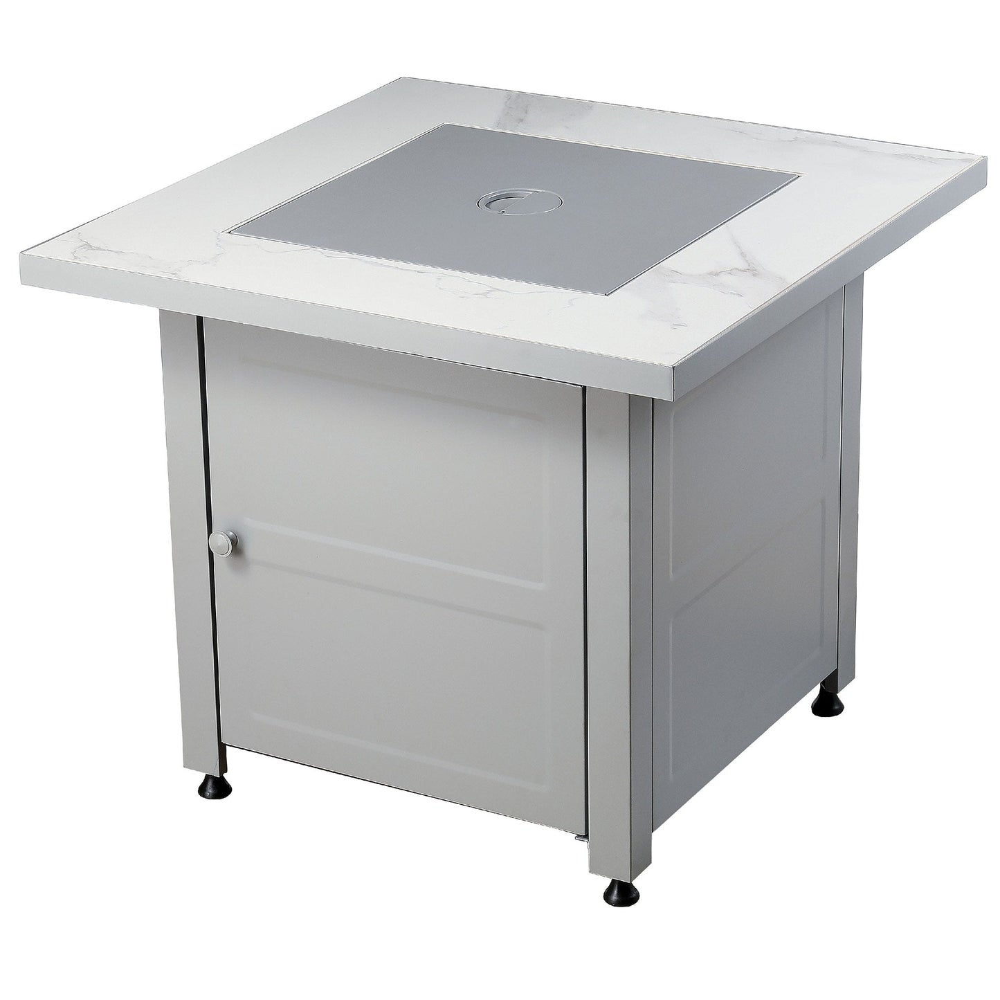 Endless Summer Outdoor Fire Pit Table with Faux Marble Finish, White Glass - Home OXO