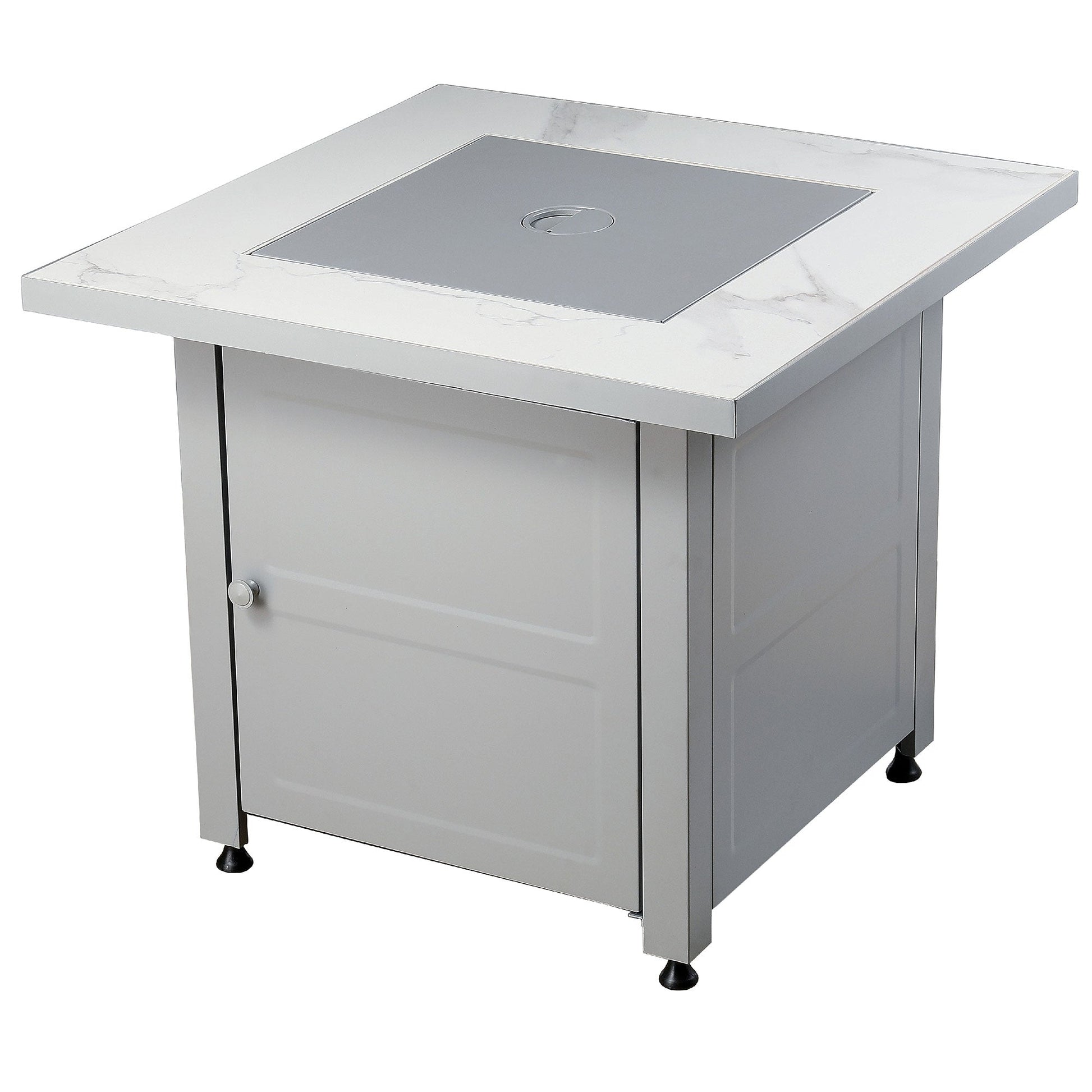 Endless Summer Outdoor Fire Pit Table with Faux Marble Finish, White Glass - Home OXO