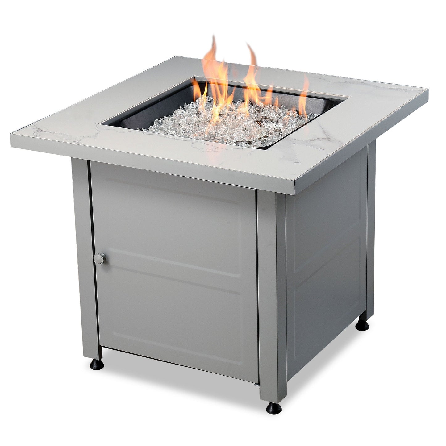 Endless Summer Outdoor Fire Pit Table with Faux Marble Finish, White Glass - Home OXO