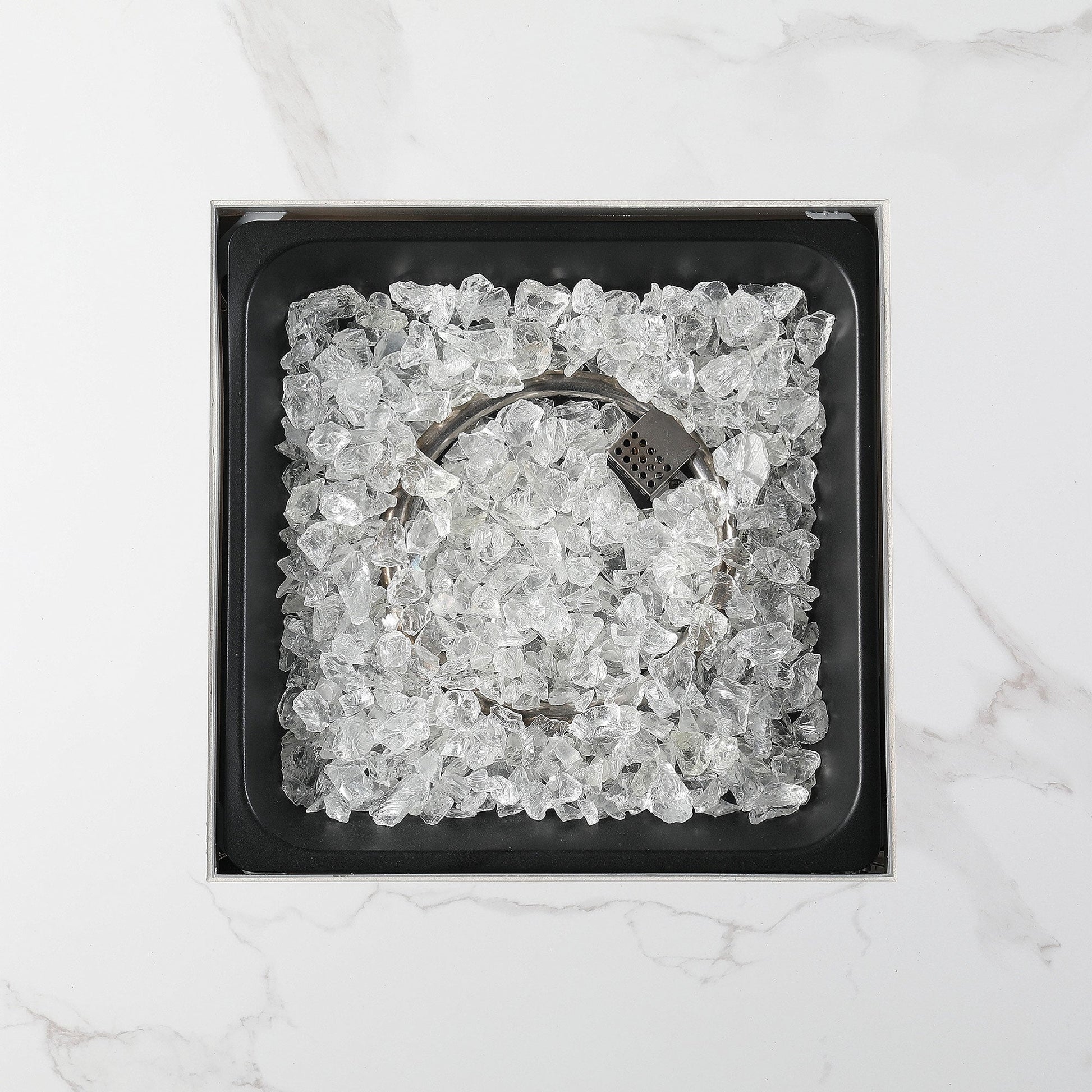 Endless Summer Outdoor Fire Pit Table with Faux Marble Finish, White Glass - Home OXO