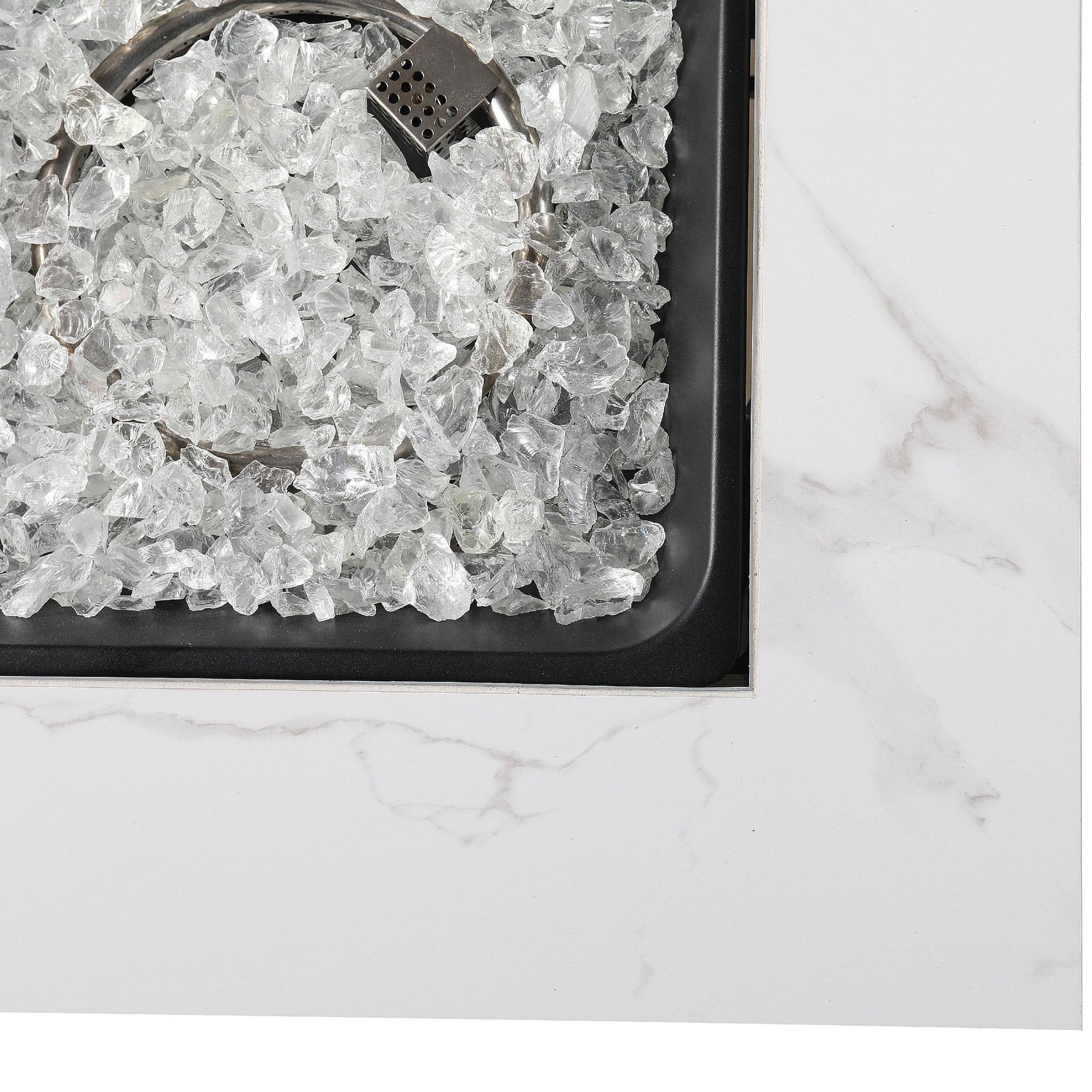 Endless Summer Outdoor Fire Pit Table with Faux Marble Finish, White Glass - Home OXO