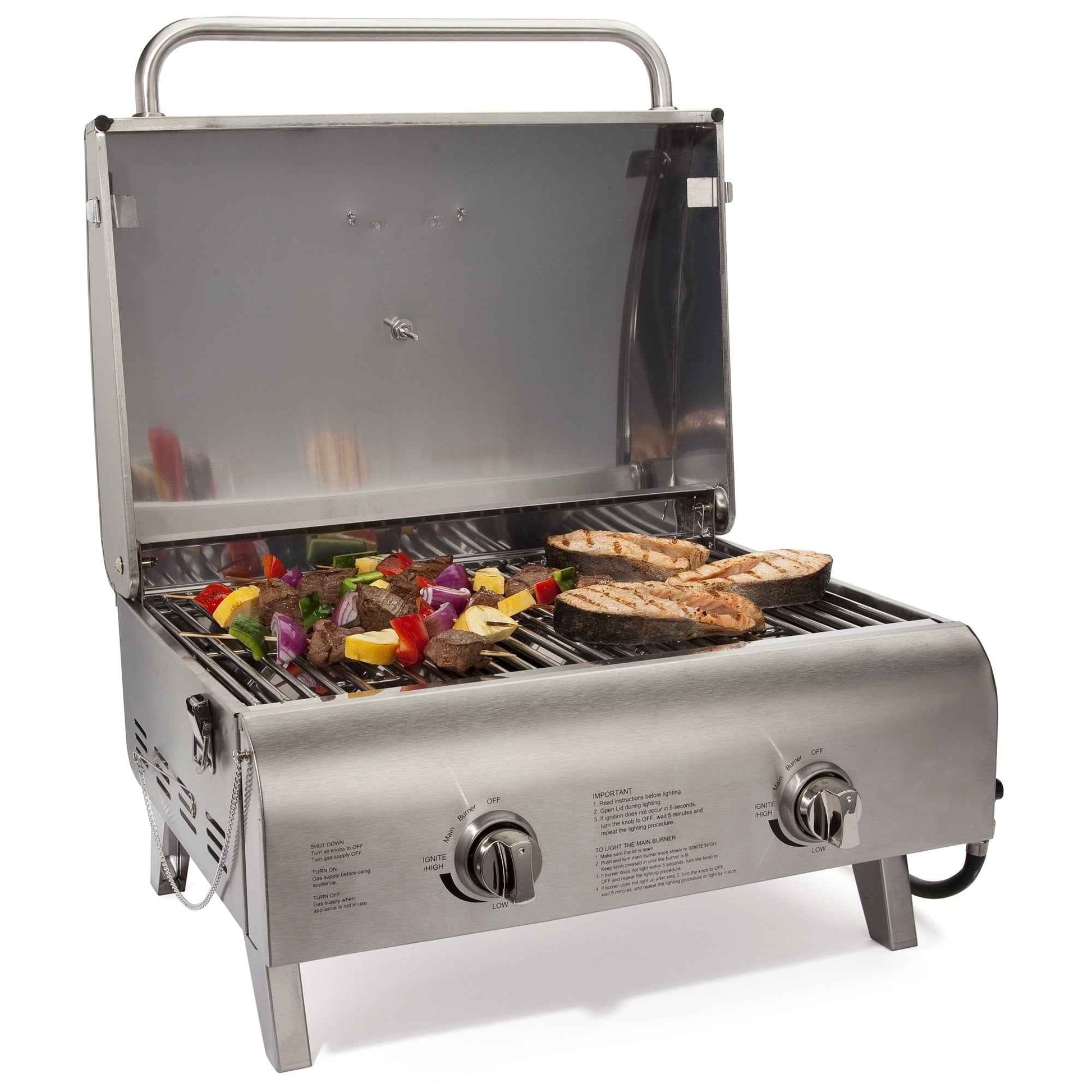 Cuisinart Chef's Style Tabletop Portable Propane Gas Grill, 20,000 BTU Stainless Steel 2-Burner Outdoor BBQ Grill