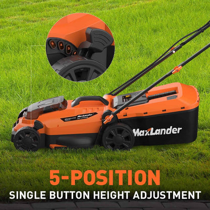 Maxlander 13" Cordless Lawn Mower, 2-in-1 Battery Powered Lawn Mower with Brushless Motor, 5-Position Height Adjustment