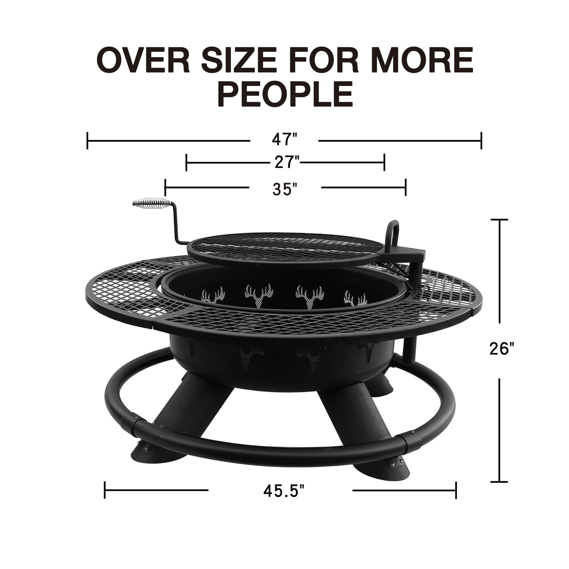 Bestier Fire Pit with Grills Grate, 47" Outdoor Firepit for Outside Wood Burning, Round Metal Fire Pits for Patio, Picnic, Party, BBQ, Deer Head Style - Home OXO