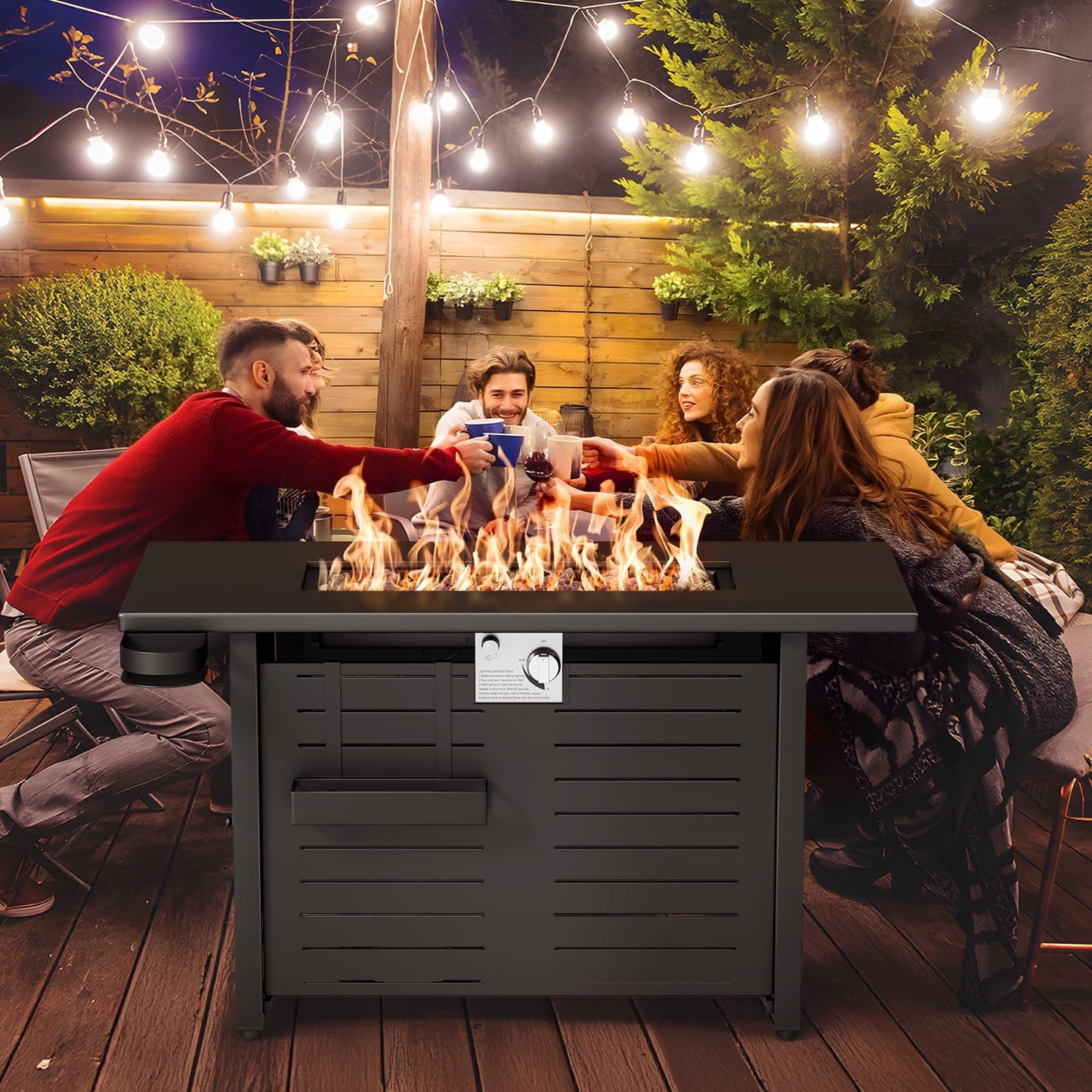 KingChii 45 inch Propane Fire Pit with Lid, Lava Stone, 60,000 BTU Steel Gas Fire Pit Table for Outdoor, Garden, Patio and Backyard, Black - Home OXO