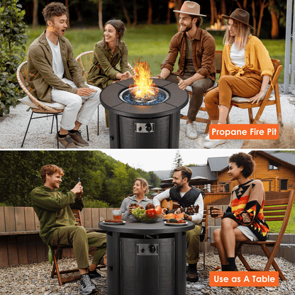 TLGREEN 30" Propane Fire Pit Table with Lid and Blue Stone, 50,000 BTU Auto-Ignition Circular Gas Fire Pit for Outdoor, with CSA Certified - Home OXO