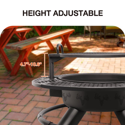 Bestier Fire Pit with Grills Grate, 47" Outdoor Firepit for Outside Wood Burning, Round Metal Fire Pits for Patio, Picnic, Party, BBQ, Deer Head Style - Home OXO