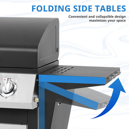 SEGMART 4 Burner BBQ Propane Gas Grill, Stainless Steel 40,000 BTU Patio Garden Barbecue Grill with Folding Side Tables, Cleaning Brush & Thermometer, Perfect for Camping, Outdoor Cooking - Home OXO