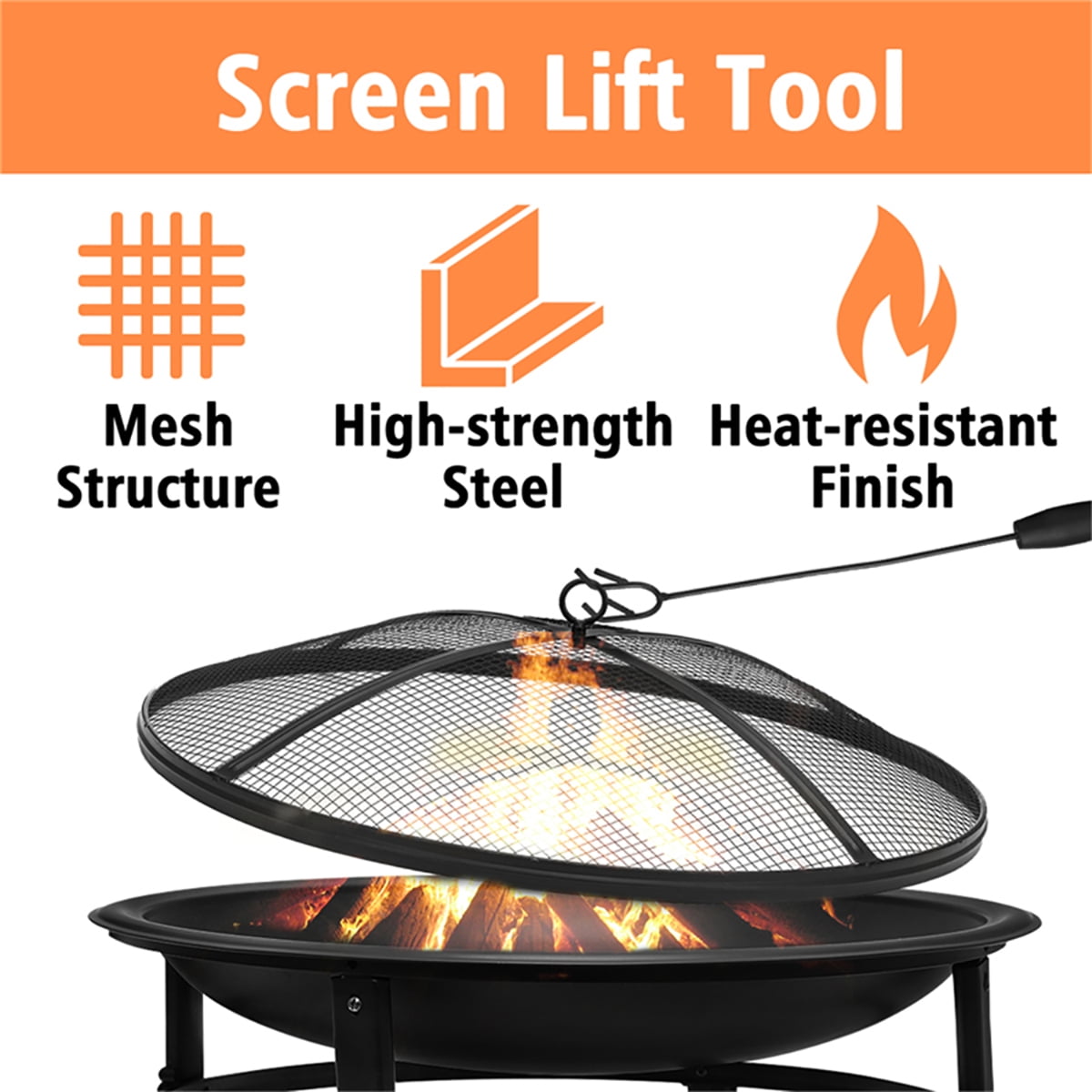Singlyfire 26 inch Fire Pit for Outside Portable Fire Pit Wood Burning Small Fire Bowl for Camping Picnic Bonfire Patio Outside Backyard Garden Firepit with Log Grate, Poker - Home OXO