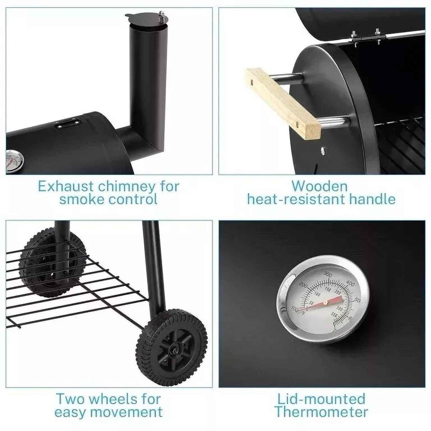 Bitiwend Charcoal Grill w/Smoker, Outdoor BBQ Grill with Side Table, Portable Offset Smoker W/2-zone Area