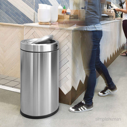 simplehuman 55 Liter / 14.5 Gallon Commercial Stainless Steel Swing Top Trash Can, Brushed Stainless Steel