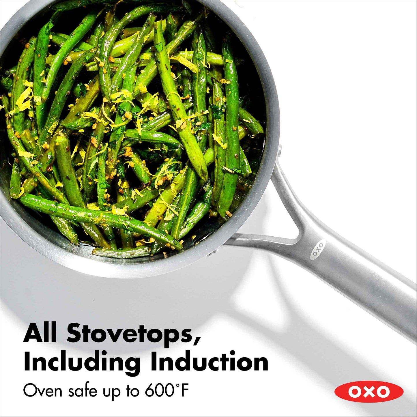 OXO Mira 4 Piece Oven Safe Stainless Steel Cookware Set, Silver