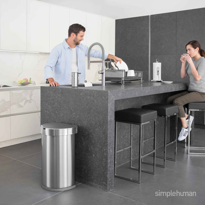 simplehuman 12 Gallon Semi-Round Sensor Trash Can with Liner Pocket, Brushed Stainless Steel