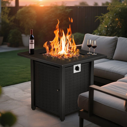 KingChii 28 inch Propane Fire Pit with Lid and Lava Rock, 50,000 BTU Steel Gas Fire Pit Table for Outdoor, Garden, Patio and Backyard, Black - Home OXO