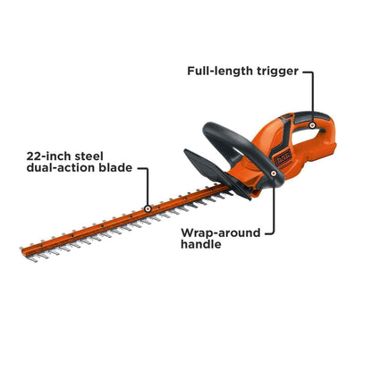 BLACK+DECKER 20V MAX* Lithium 22-inch Cordless Hedge Trimmer - Battery and Charger Not Included, (LHT2220B)