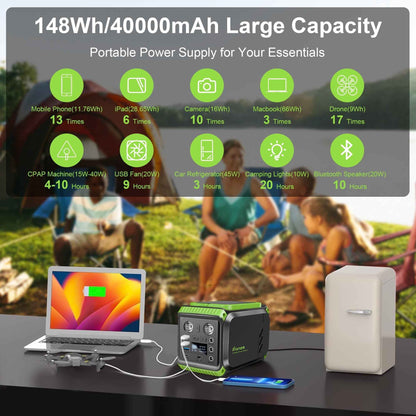 Qunler 200W Portable Power Station, 148Wh 40000mAh Solar Generator with 110V AC Outlets & LED Light, Backup Battery for CPAP, Emergency, Outdoor Camping, Travel, Hunting, RV, Solar Panel Not Included
