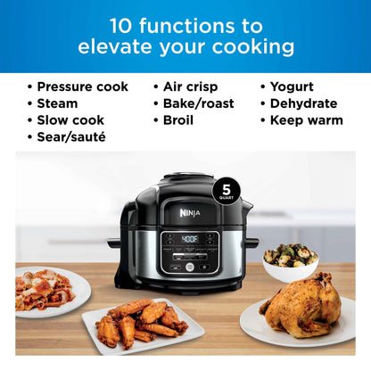 Ninja Foodi 10-in-1 5 Qt Pressure Cooker, Steamer, Bake, Broil, Dehydrate, Air Fryer, Non-Stick, FD101 Stainless Steel