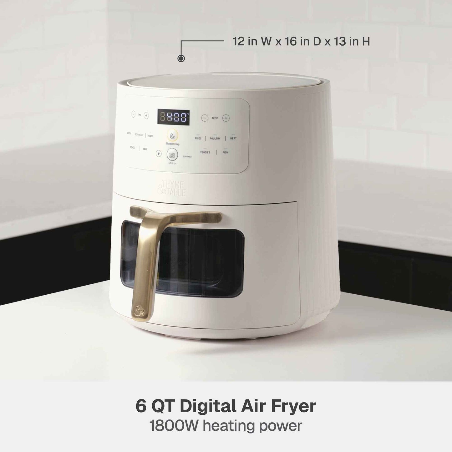 Thyme & Table 6QT Air Fryer, with ThymeCrisp™ and Ceramic-Coated Nonstick Basket, Sand White